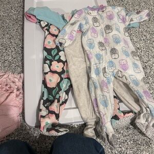 Carter's Floral and Owl Footed One-Pieces in Pink, Aqua, Gray lot of 3